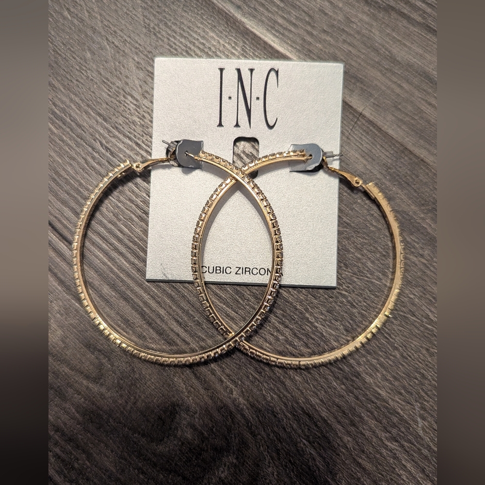 INC Gold Cubic Zirconia Hoop Earrings